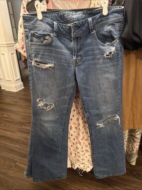 American Eagle Outfitters Medium Blue Distressed Flare Jeans